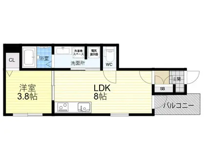 ローズガーデン矢田Ⅱ(1LDK/3階)の間取り写真