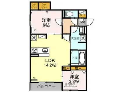 CLASHIST平野西ウエスト(2LDK/2階)の間取り写真