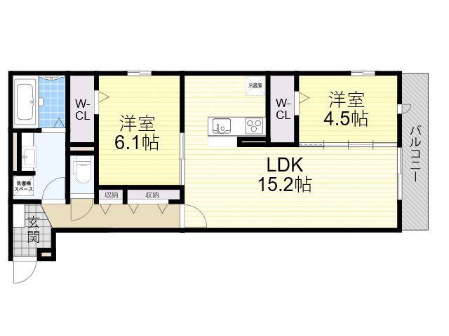 FUTAWA美章園(2LDK/1階)の間取り写真