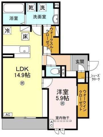 スペチアーレ平野西(1LDK/1階)の間取り写真