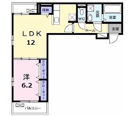 パルテール八尾(1LDK/2階)の間取り写真