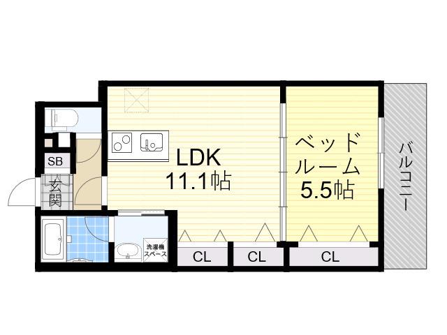 ESTAGEO北田辺(1LDK/3階)の間取り写真