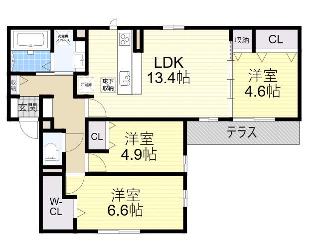 ダイヤモンドフジ天王寺東 ゴールド(3LDK/1階)の間取り写真