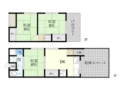 近鉄南大阪線 針中野駅 徒歩3分 2階建 築57年(3DK)の間取り写真