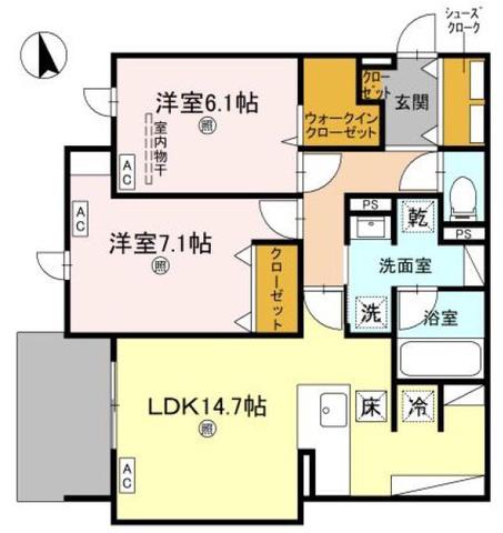 グリーンコート杭全(2LDK/1階)の間取り写真