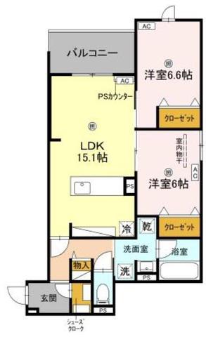 グリーンコート杭全(2LDK/3階)の間取り写真