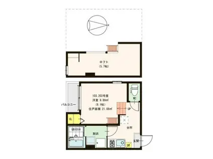 ハーモニーテラス平野西(1K/1階)の間取り写真