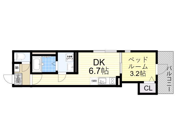 ハーモニーテラス平野西2(1DK/3階)の間取り写真
