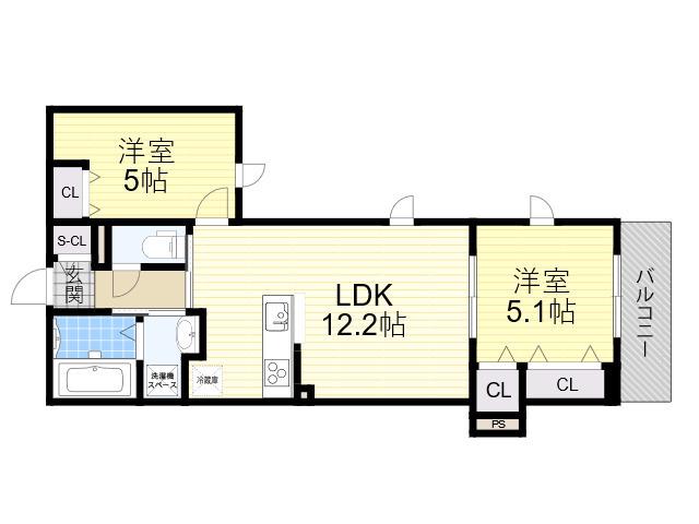 キルシュ元町(2LDK/2階)の間取り写真