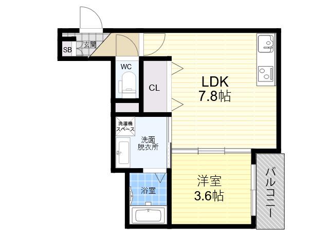 グランツ喜連(1DK/3階)の間取り写真
