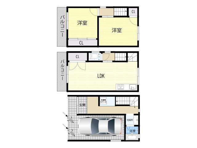 大阪市営谷町線 喜連瓜破駅 徒歩15分 3階建 築38年(2LDK)の間取り写真