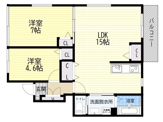 コスモ西今川(2LDK/1階)の間取り写真