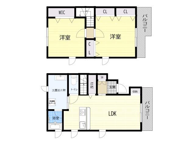 CASA FELIZ平野東(2LDK/2階)の間取り写真