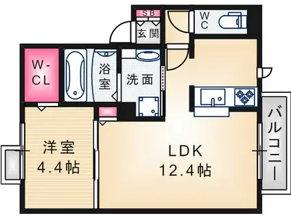 ラ・ポルテ(1LDK/2階)の間取り写真