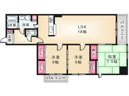 アミング潮江15-3(3LDK/7階)の間取り写真