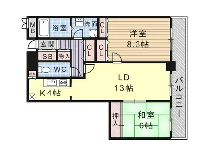 ラヴェール尼崎(2LDK/9階)の間取り写真