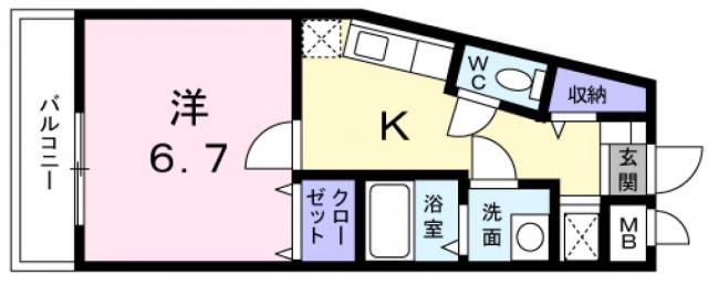 サンパティーク(1K/2階)の間取り写真