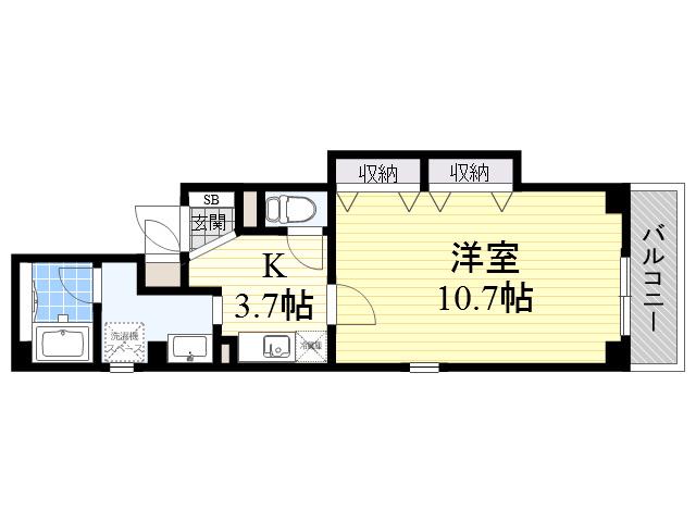 ルミエール東塚口(1K/1階)の間取り写真