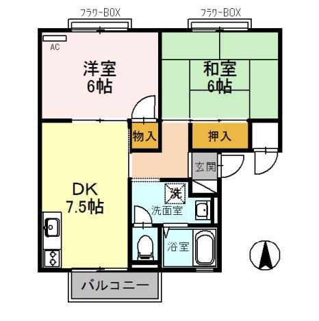 ホワイトヴィラ2番館(2DK/1階)の間取り写真