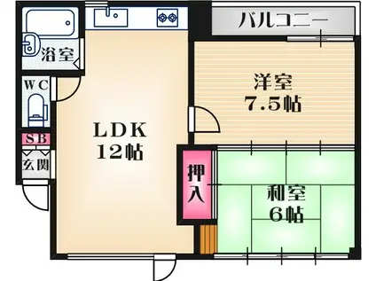 長洲ホワイトパレス1号館(2LDK/4階)の間取り写真