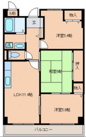 ル・シェール立花(3LDK/4階)の間取り写真