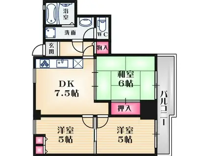 アミング潮江15-2(3DK/7階)の間取り写真
