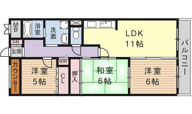 グランデール塚口(3LDK/2階)の間取り写真