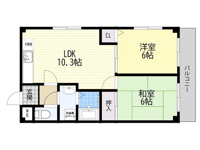 ハイツ大武(2LDK/3階)の間取り写真