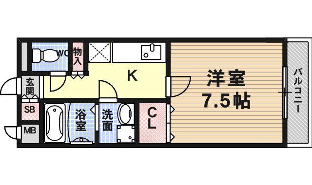 グラント塚口(1K/3階)の間取り写真