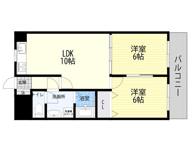 クレール西町北館(2LDK/5階)の間取り写真