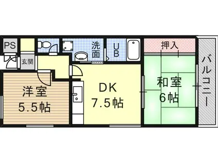 モンスフェールリュウ(2DK/1階)の間取り写真