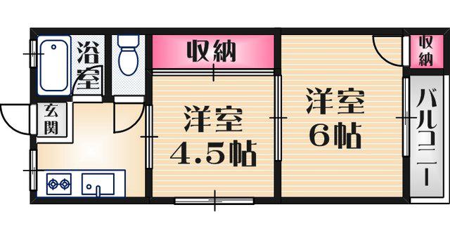 向川原土井マンション(2K/2階)の間取り写真