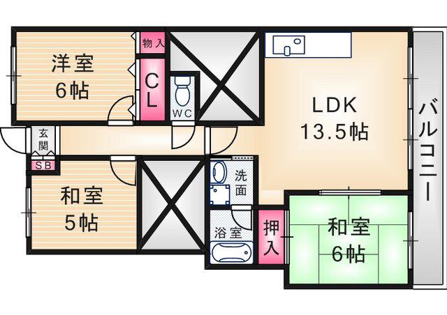 ファースト園田(3LDK/6階)の間取り写真