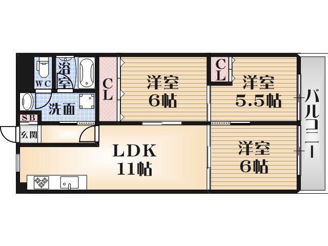 クレール西町南館(3LDK/2階)の間取り写真