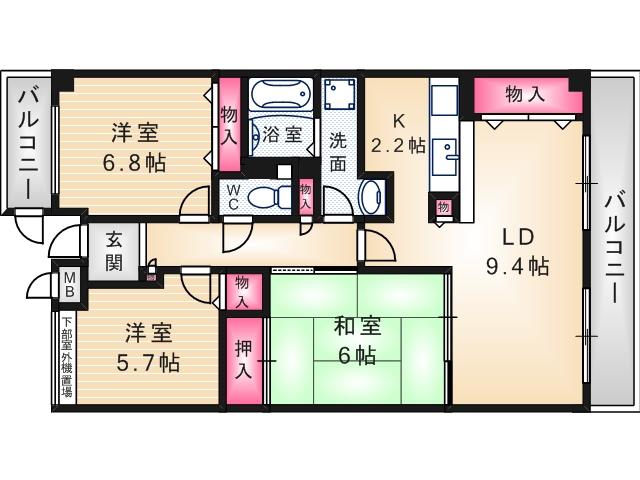 フェリーチェ尼崎(3LDK/5階)の間取り写真