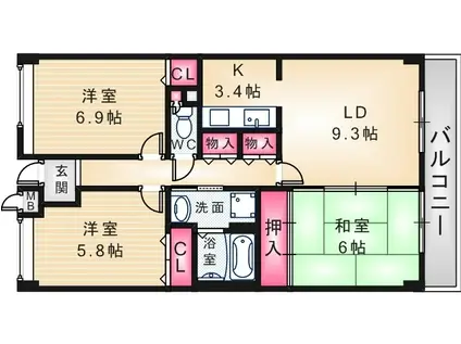 フェリーチェ尼崎(3LDK/2階)の間取り写真