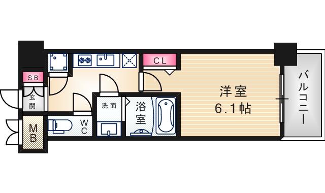 レジュールアッシュ アーバンゲート(1K/7階)の間取り写真