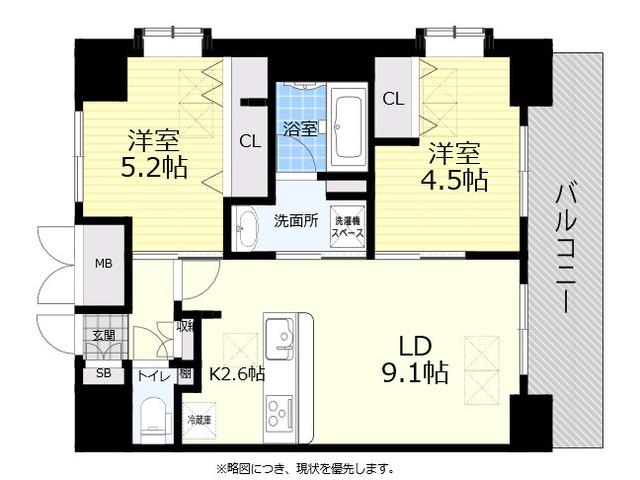 スプランディッド尼崎駅前1(2LDK/2階)の間取り写真