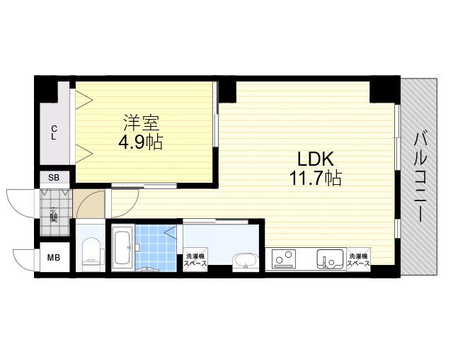 ダイワール立花(1LDK/4階)の間取り写真
