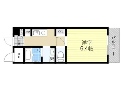 ロジュマンヴェールB棟(1K/6階)の間取り写真