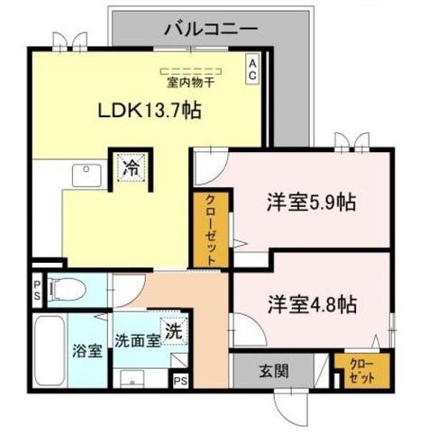 FIELD COURT(2LDK/2階)の間取り写真