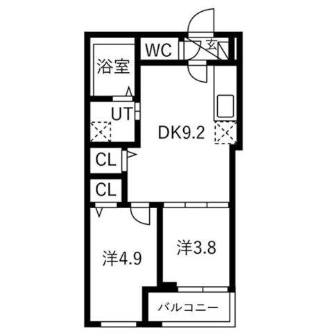 CALME(2DK/1階)の間取り写真