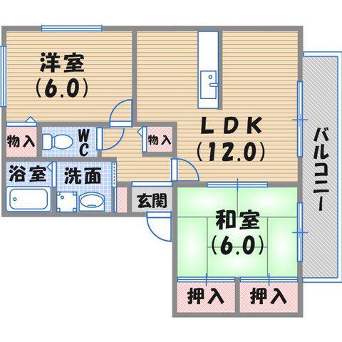 イーストハイムⅡ(2LDK/2階)の間取り写真