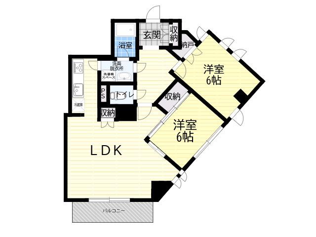 シロハイヌ門戸(2LDK/3階)の間取り写真