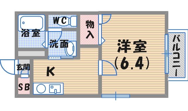 ルミエール西北(1K/1階)の間取り写真