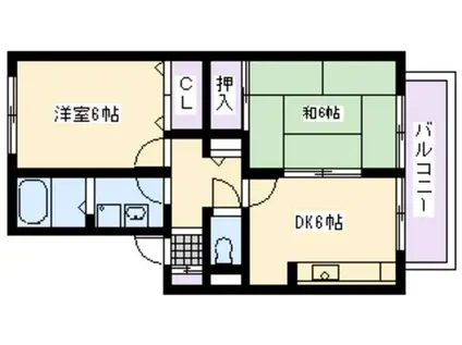 LEVANTE夙川(2DK/1階)の間取り写真