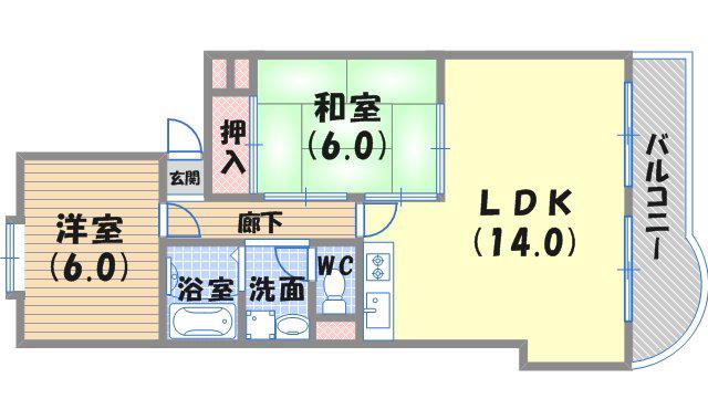 エスポアール西宮北口1(2LDK/1階)の間取り写真