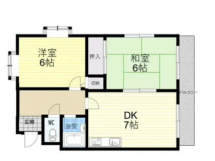 シャトーファイブ大箇(2DK/3階)の間取り写真