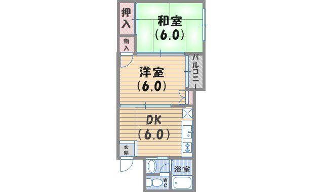 パラシオ(2DK/2階)の間取り写真