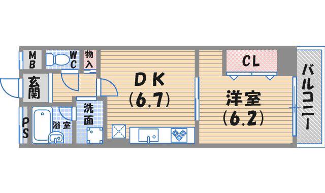 ルックヒルズ(1DK/5階)の間取り写真